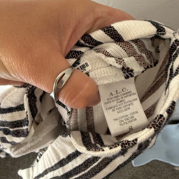 A.L.C. Striped Halter Dress Size 8 Black White Pocket Mini Dress Cotton Viscose - Picture 6 of 6